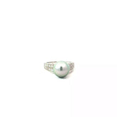 18k White Gold .75ct G VS2 Round Diamond / Fresh Water Silver Pearl 10.5mm Ring